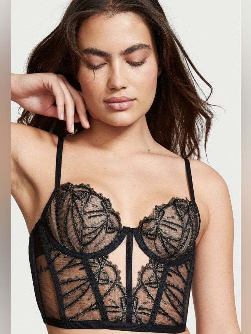 Victoria's Secret Dream Angels Bow Embroidered Corset Top Bra 38D New